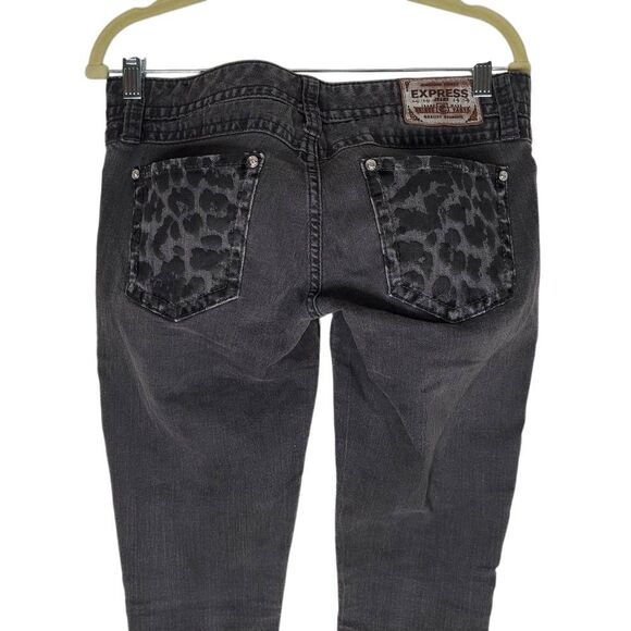 Express Zelda Slim Fit Ultra Low Rise Leopard Animal Print Jeans Black Size 4 - Picture 7 of 16